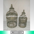 Antique Gold Metal Bird Cages Set of Two for Garden Decoration